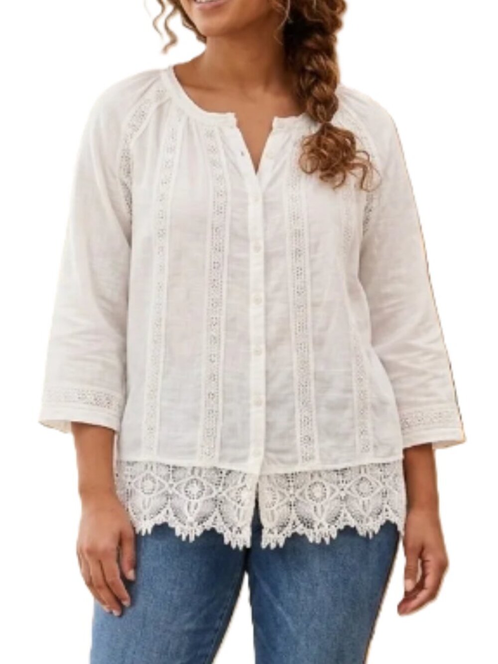 Logo Lavish by Lori Goldstein Beautiful White Size S Woven Cotton Top Lace Boho
